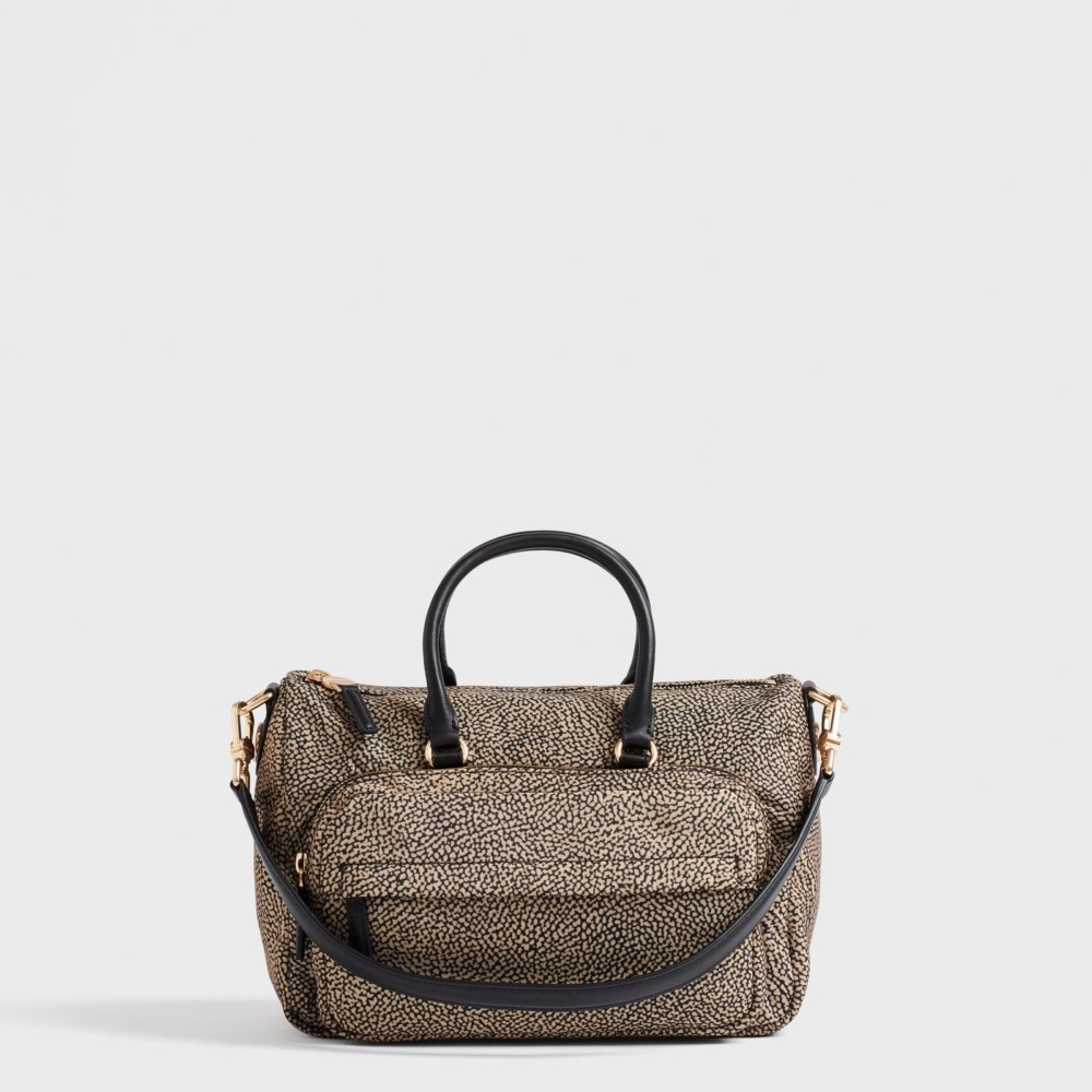 Borbonese B-Club Bauletto Medium Op Naturale/Nero