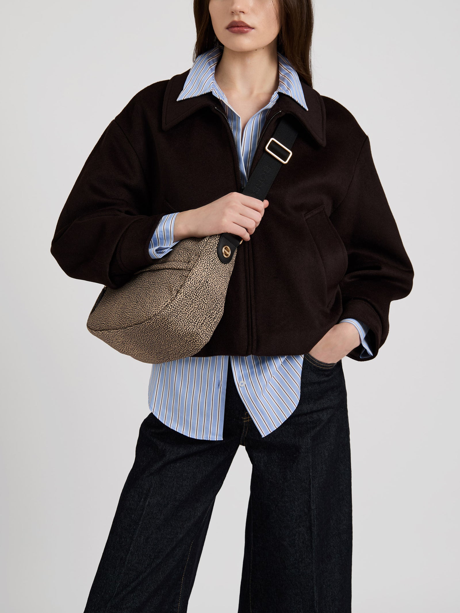 Borbonese B-Club Luna Bag Small Op Naturale/Nero - immagine 2